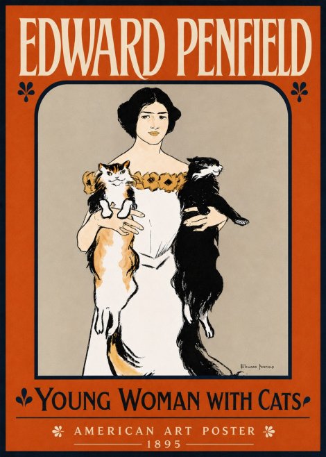 Edward Penfield Young Woman with Cats No5 - Póster