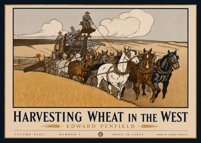 Edward Penfield Harvesting Wheat in the West No1 - Póster