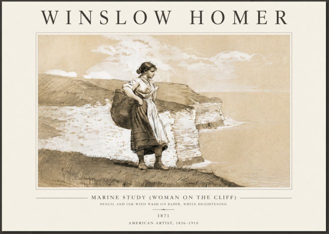 Winslow Homer Marine Study (Woman on the Cliff) No3 - Póster