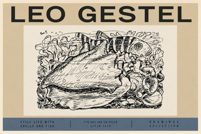 Leo Gestel Still Life with Shells and Fish No2 - Póster