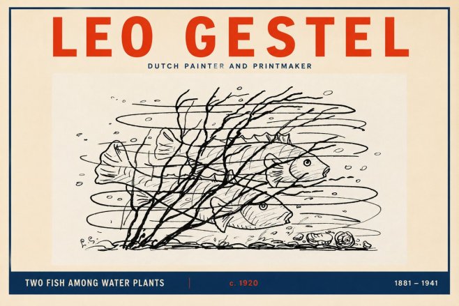 Leo Gestel Two Fish Among Water Plants No2 - Póster