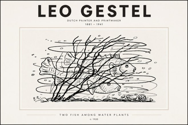Leo Gestel Two Fish Among Water Plants No3 - Póster