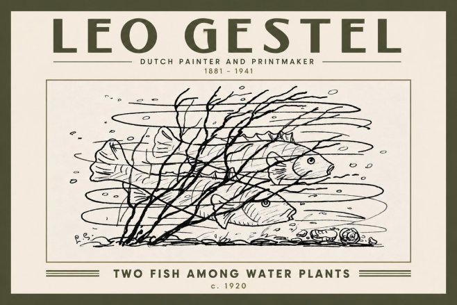 Leo Gestel Two Fish Among Water Plants No6 - Póster