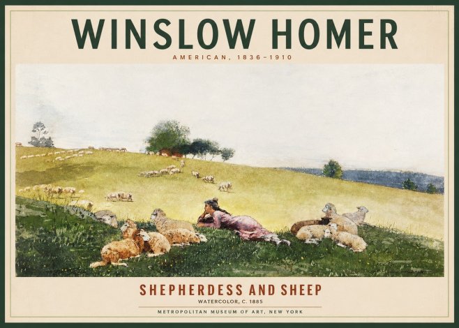 Winslow Homer Shepherdess and Sheep No2 - Póster