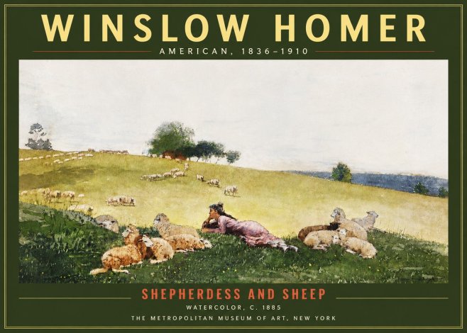 Winslow Homer Shepherdess and Sheep No5 - Póster