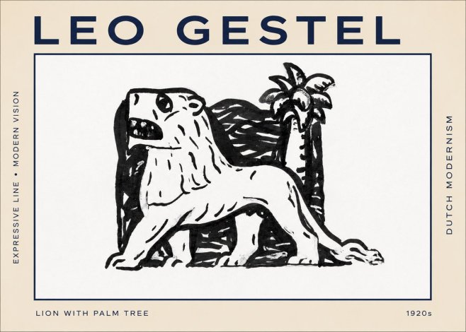 Leo Gestel Lion with Palm Tree No2 - Póster