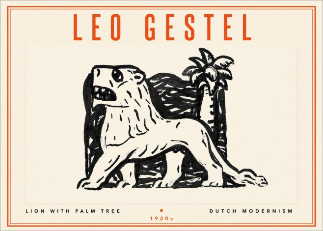 Leo Gestel Lion with Palm Tree No4 - Póster