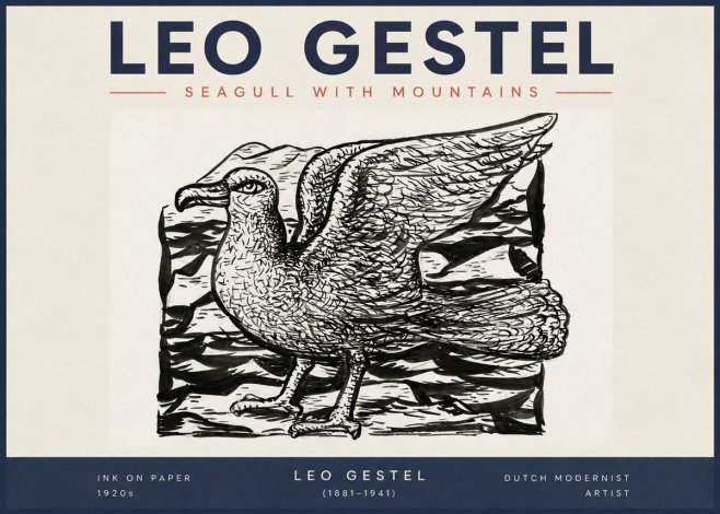 Leo Gestel Seagull with Mountains No2 - Póster