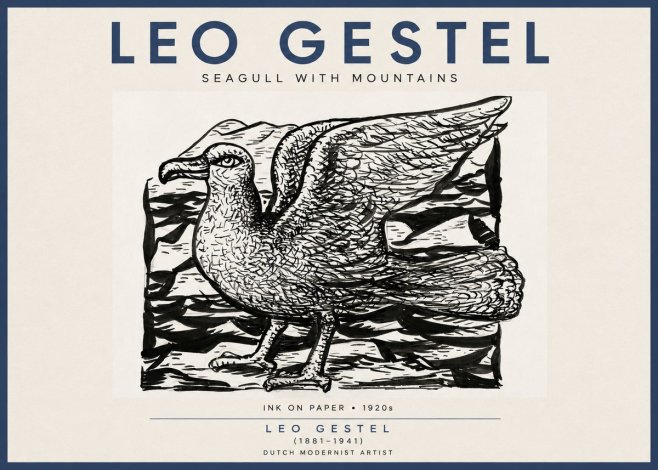 Leo Gestel Seagull with Mountains No4 - Póster