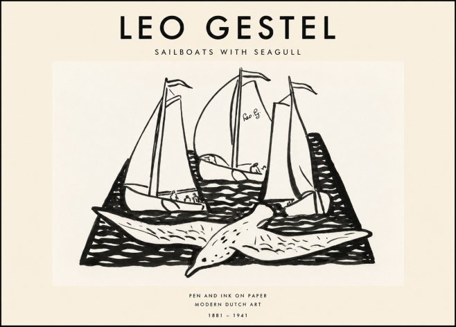Leo Gestel Sailboats with Seagull No1 - Póster