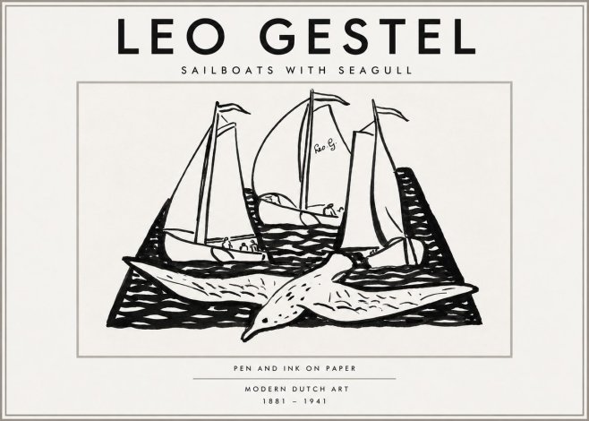 Leo Gestel Sailboats with Seagull No3 - Póster