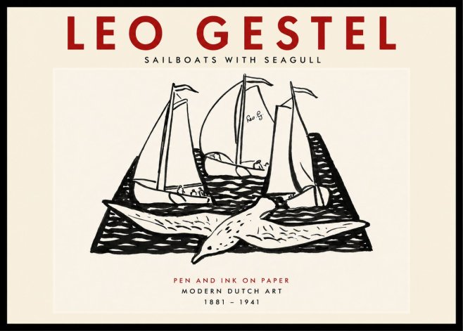 Leo Gestel Sailboats with Seagull No4 - Póster