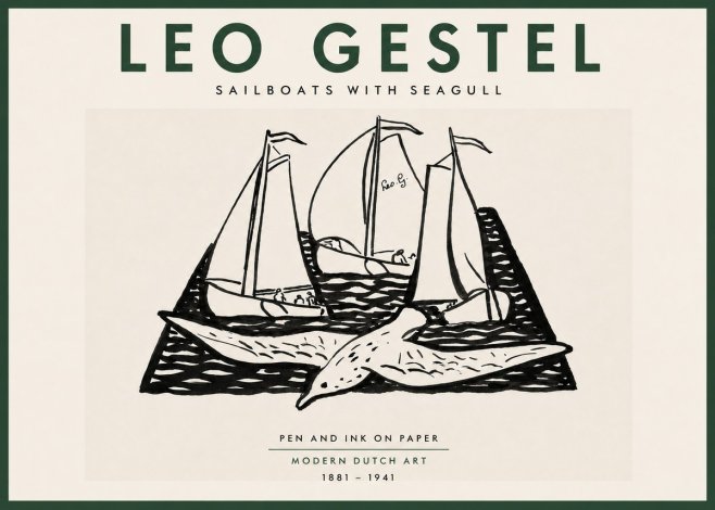 Leo Gestel Sailboats with Seagull No5 - Póster
