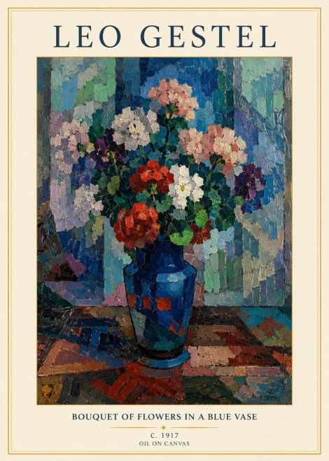 Leo Gestel Bouquet of Flowers in a Blue Vase No3 - Póster