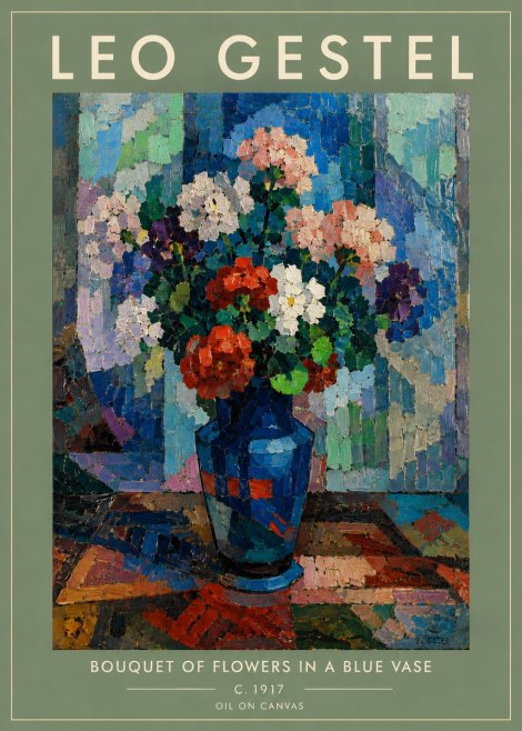 Leo Gestel Bouquet of Flowers in a Blue Vase No5 - Póster