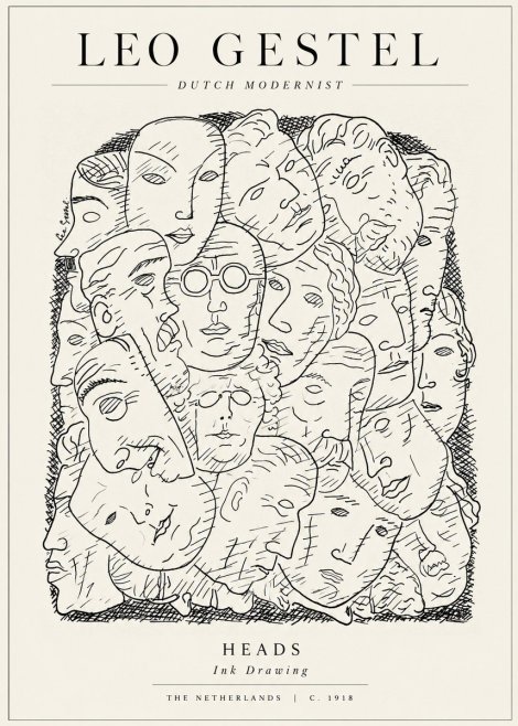 Leo Gestel Heads Ink Drawing No1 - Póster