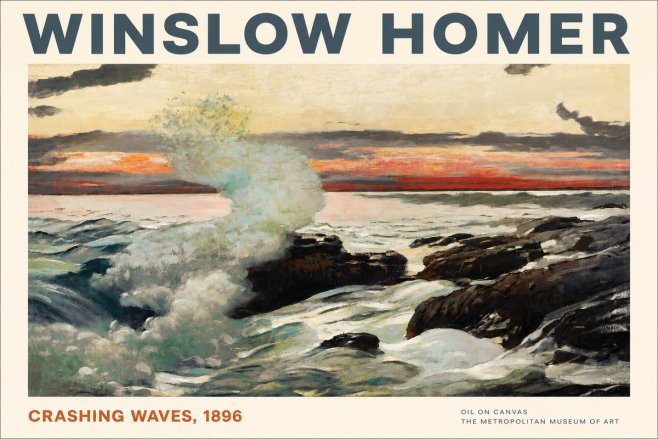 Winslow Homer Crashing Waves, 1896 No2 - Póster