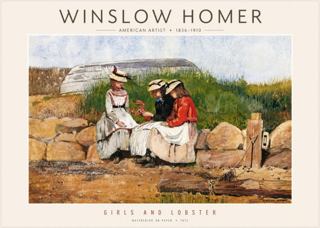 Winslow Homer Girls and Lobster No4 - Póster