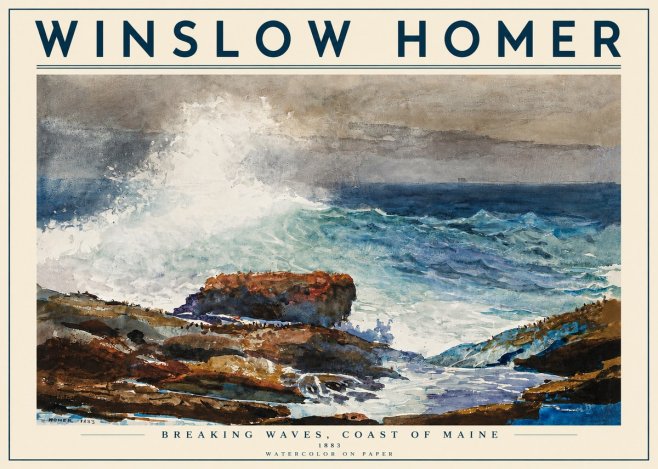 Winslow Homer Breaking Waves, Coast of Maine No3 - Póster