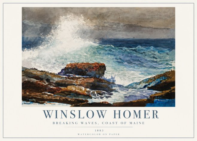 Winslow Homer Breaking Waves, Coast of Maine No4 - Póster