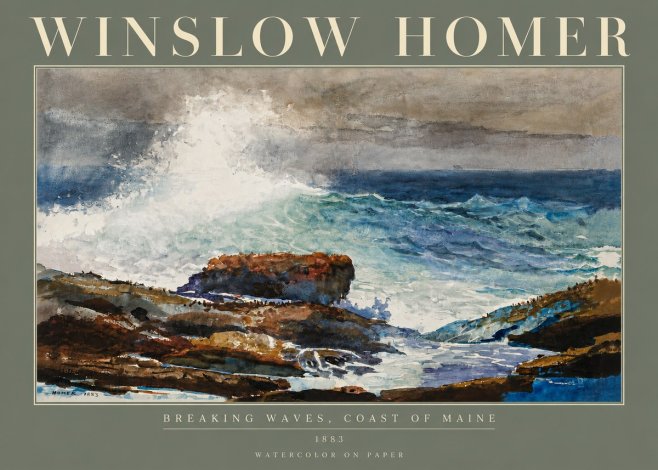 Winslow Homer Breaking Waves, Coast of Maine No5 - Póster