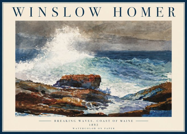 Winslow Homer Breaking Waves, Coast of Maine No6 - Póster