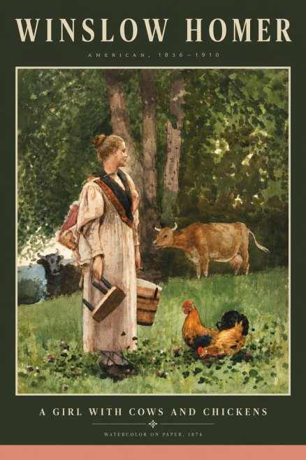Winslow Homer A Girl with Cows and Chickens No5 - Póster