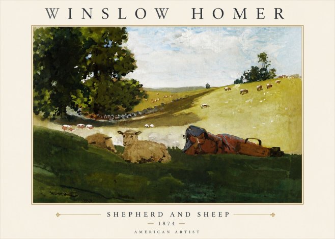 Winslow Homer Shepherd and Sheep No4 - Póster