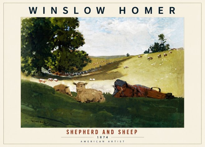 Winslow Homer Shepherd and Sheep No6 - Póster