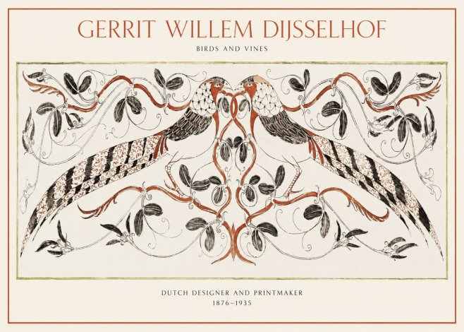 Gerrit Willem Dijsselhof Ornamental Design with Birds and Foliage No2 - Póster