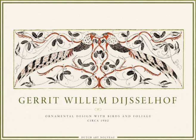 Gerrit Willem Dijsselhof Ornamental Design with Birds and Foliage No4 - Póster