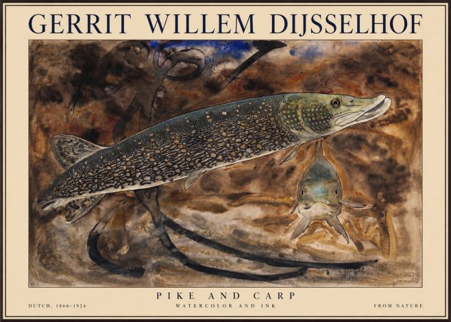 Gerrit Willem Dijsselhof Pike and Carp No1 - Póster