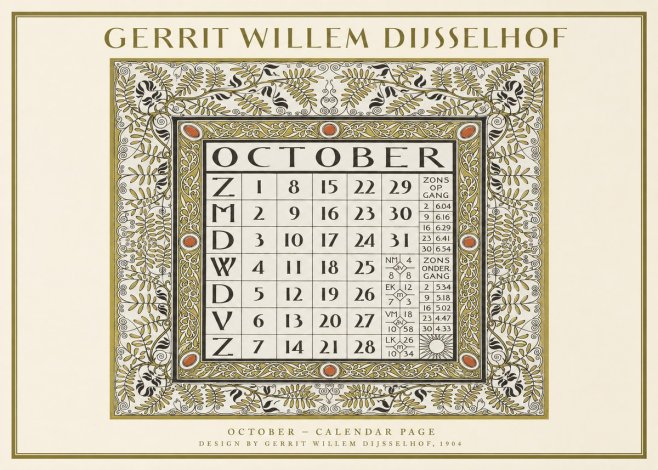 Gerrit Willem Dijsselhof October - Calendar Page No1 - Póster