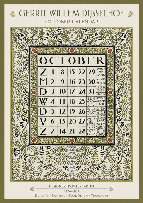 Gerrit Willem Dijsselhof October - Calendar Page No2 - Póster