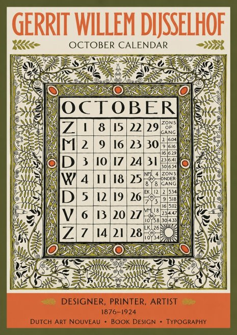 Gerrit Willem Dijsselhof October - Calendar Page No3 - Póster