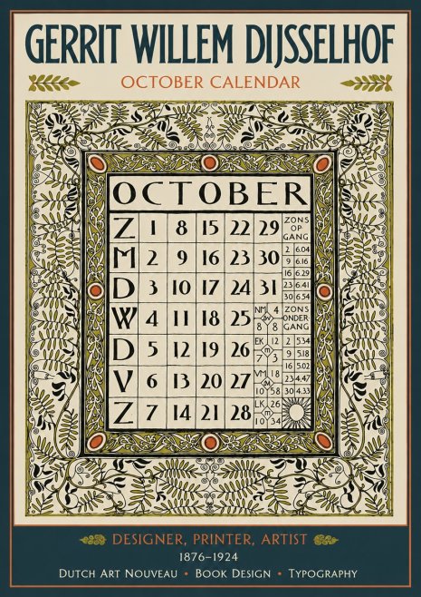 Gerrit Willem Dijsselhof October - Calendar Page No4 - Póster