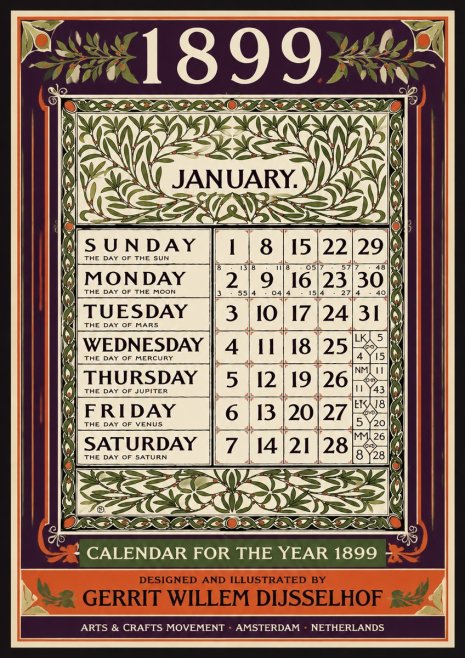 Gerrit Willem Dijsselhof January. Calendar for 1899. No4 - Póster
