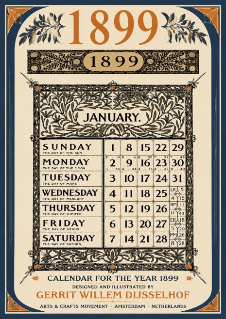 Gerrit Willem Dijsselhof January. Calendar for 1899. No6 - Póster