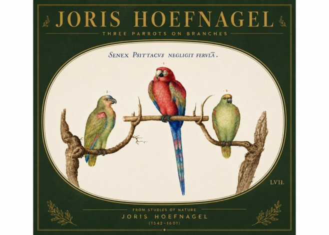 Joris Hoefnagel Three Parrots No6 - Póster