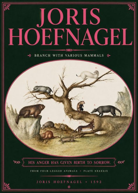 Joris Hoefnagel Branch with Various Mammals No6 - Póster