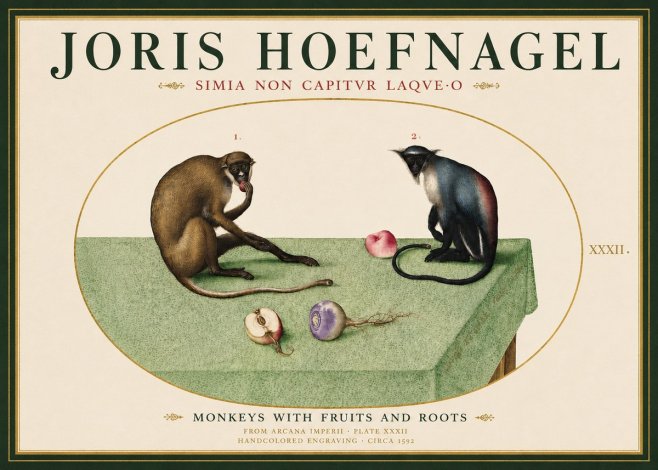 Joris Hoefnagel Monkeys with Fruits and Roots No3 - Póster