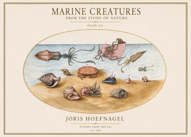 Joris Hoefnagel Marine Creatures - Plate Lii No1 - Póster