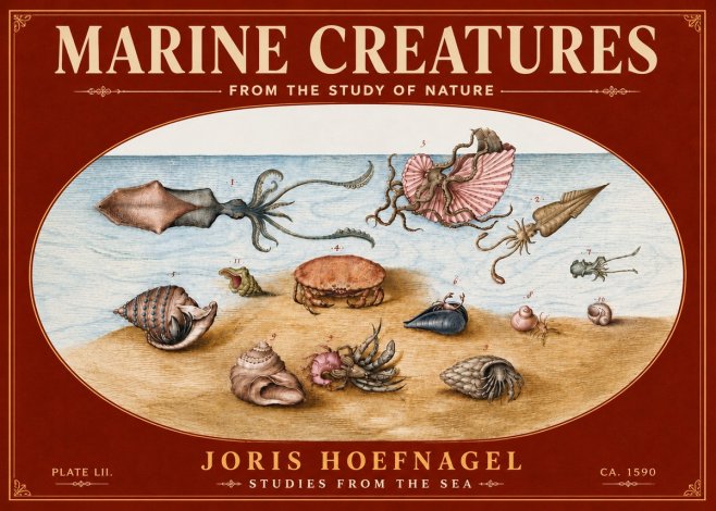 Joris Hoefnagel Marine Creatures - Plate Lii No6 - Póster