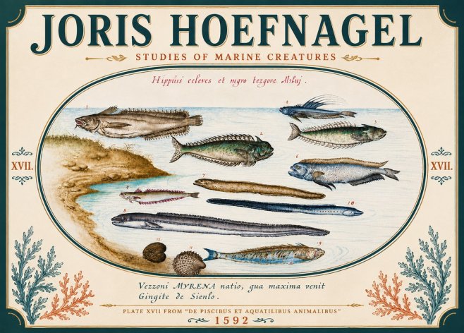 Joris Hoefnagel Plate Xvii from "De Piscibus Et Aquatilibus Animalibus" No6 - Póster