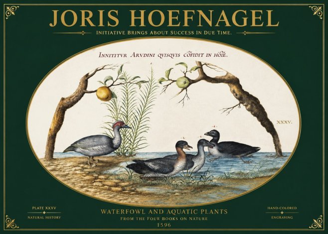 Joris Hoefnagel Waterfowl and Aquatic Plants No2 - Póster