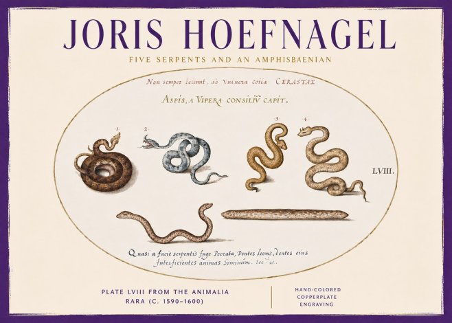 Joris Hoefnagel Five Serpents and an Amphisbaenian No3 - Póster
