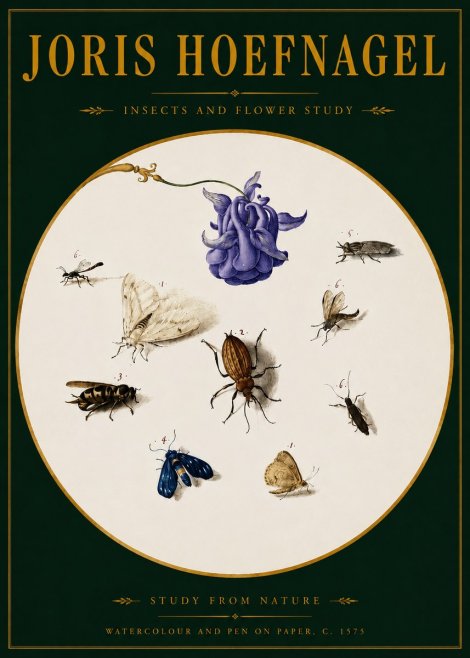 Joris Hoefnagel Studies of Insects and Flowers No4 - Póster