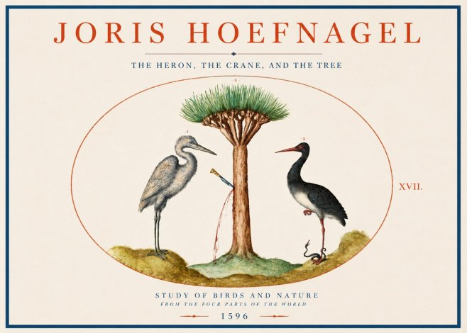 Joris Hoefnagel The Heron, the Crane, and the Tree No3 - Póster