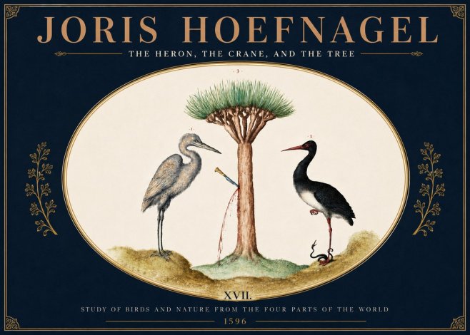 Joris Hoefnagel The Heron, the Crane, and the Tree No5 - Póster