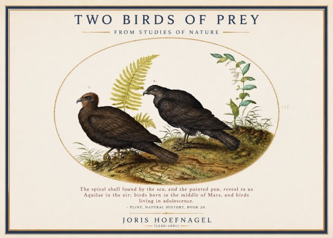 Joris Hoefnagel Two Birds of Prey - from Studies of Nature No1 - Póster